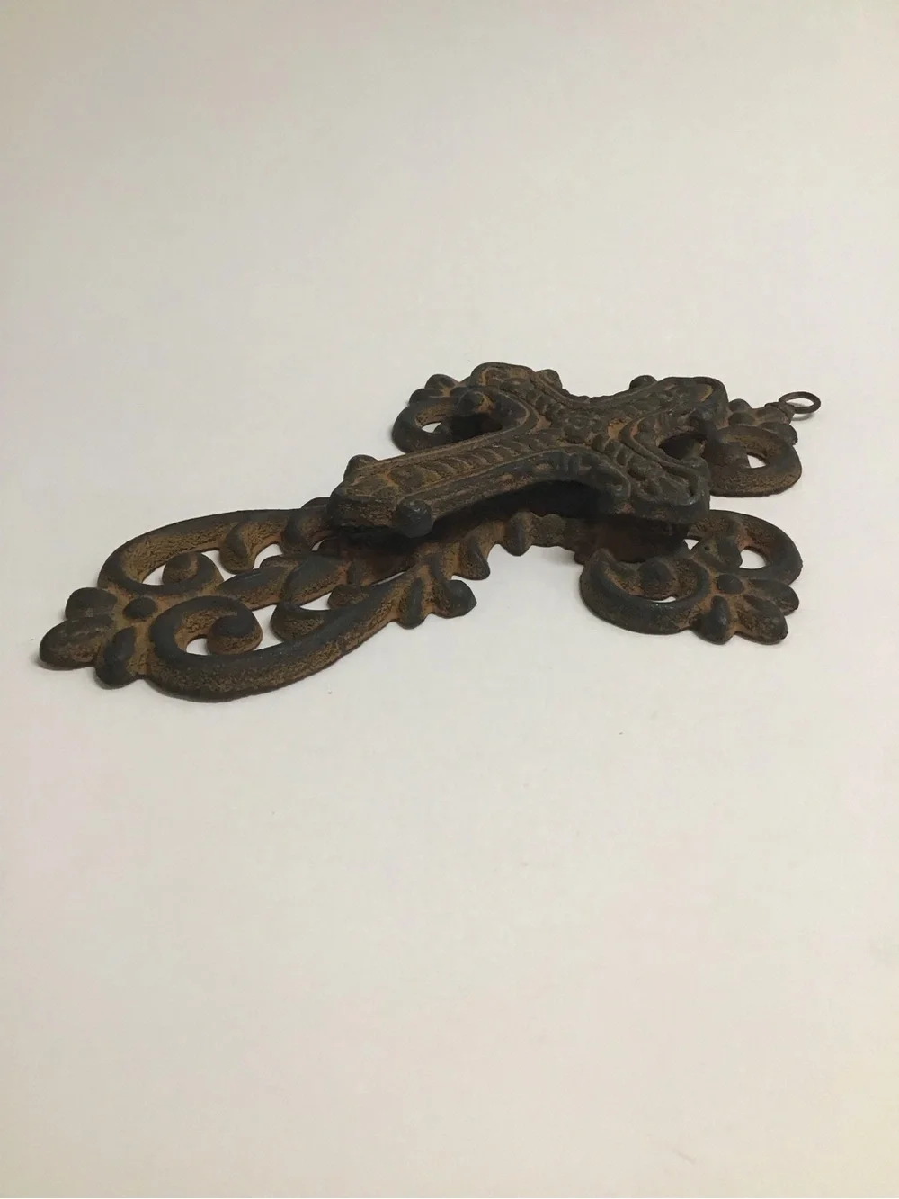 Cast Iron Double Cross Ornate Religious Primitive Rustic Heavy Wall or Garden